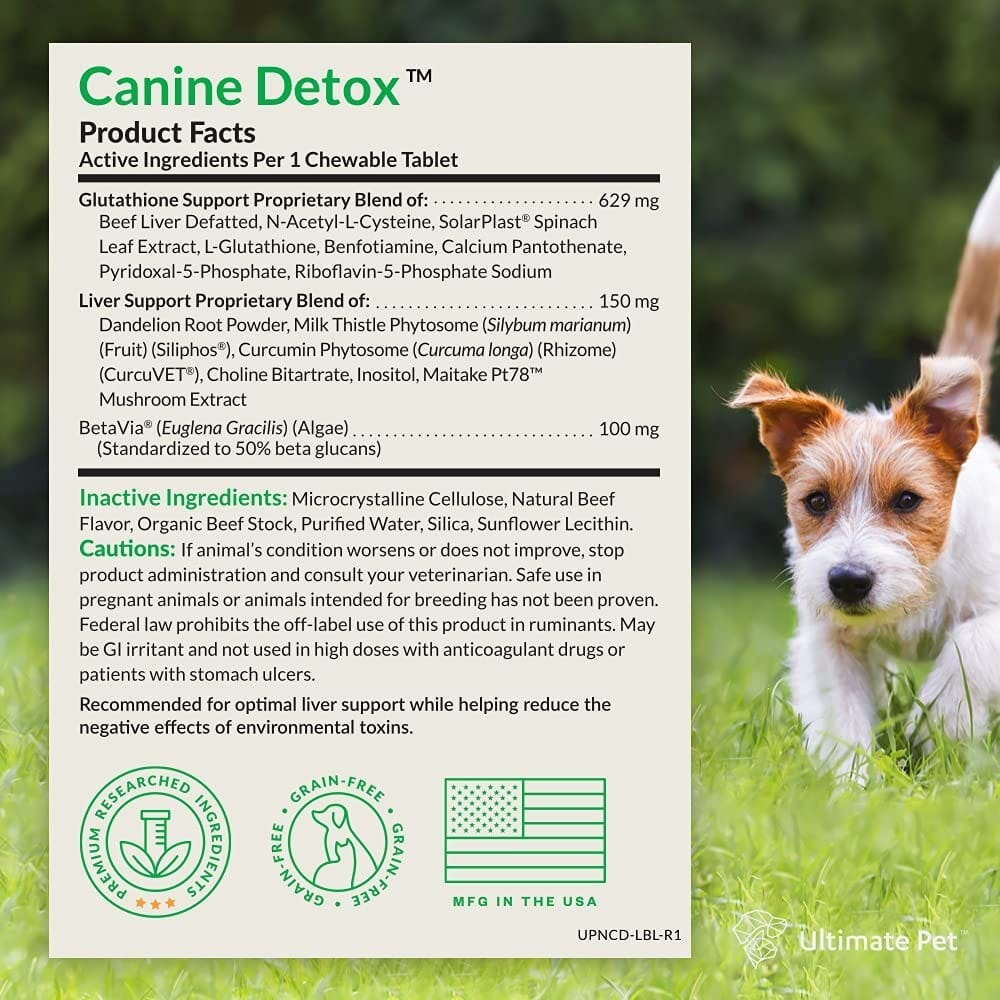 Ultimate Pet Nutrition Canine Detox Tablets Liver & Enviromental Support Dog Supplements - 30 Count  