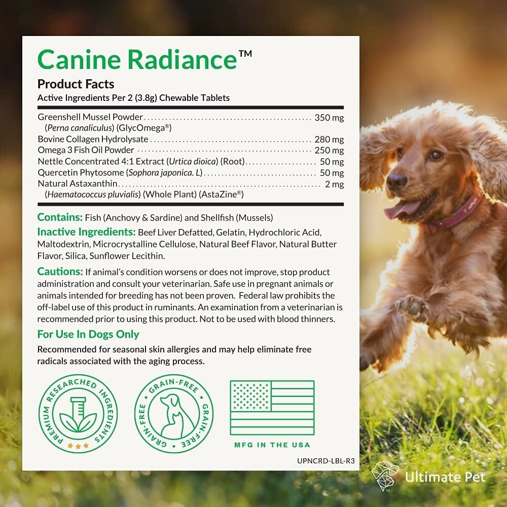 Ultimate Pet Nutrition Canine Radiance Tablets Seasonal Skin Allergy Support Dog Supplements - 30 Count  