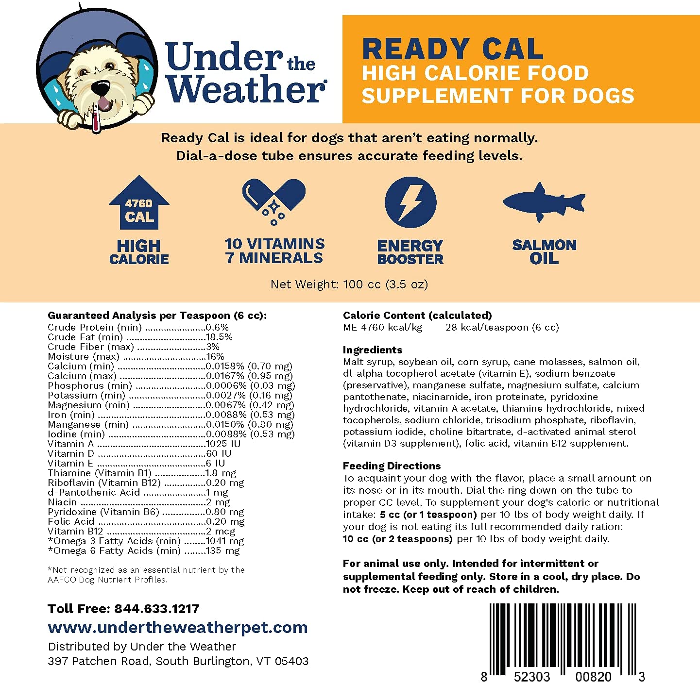 Under the Weather Ready Cal Tube 100cc for Dogs  