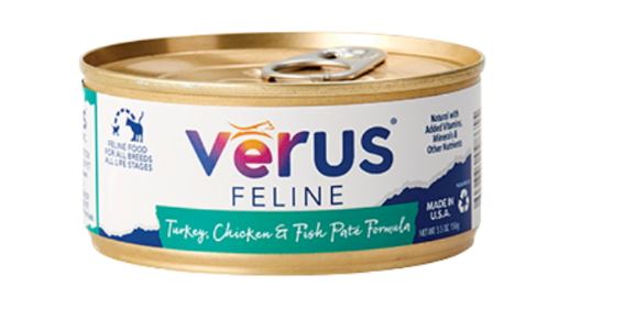 Verus Turkey Chicken & Ocean Fish Canned Cat Food - 5.5 oz Cans - Case of 24  