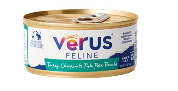 Verus Turkey Chicken & Ocean Fish Canned Cat Food - 5.5 oz Cans - Case of 24