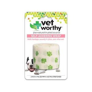Vet Worthy First Aid Pet Adhering Wrap Paw Print Medical Dog Supplies - 2 IN x 5 YDs