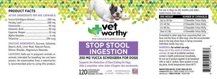 Vet Worthy Stop Stool Ingestion Tablet Cat and Dog Supplement - 120 Capsule Bottle
