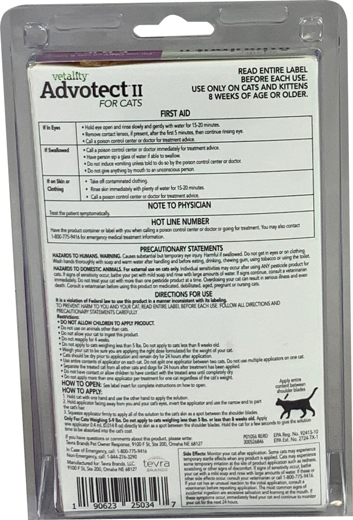 Vetality Advotect II Topical Flea and Tick for Cats - 5 - 9 Lbs - 6 Pack