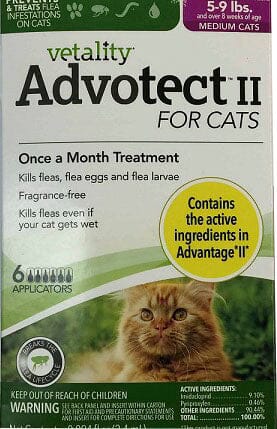 Vetality Advotect II Topical Flea and Tick for Cats - 9+Lbs - 6 Pack  