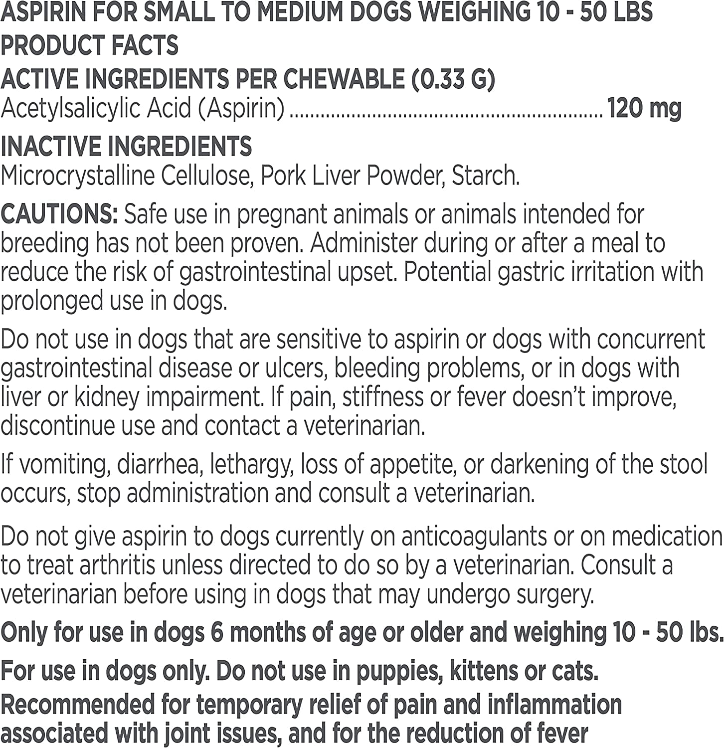 Vetality Canine Aspirin Small-Med Dogs 10-50 Lbs - Small /Medium - 75 Count  