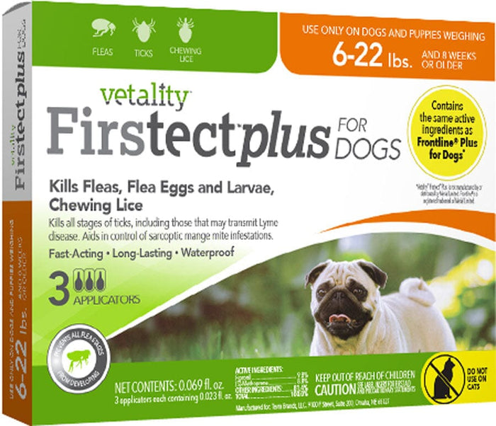 Vetality Firstect Plus Flea and Tick for Dogs - 6 - 22 Lbs - 3 Pack