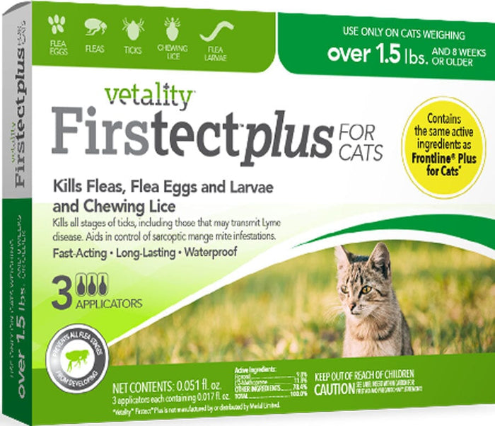 Vetality Firstect Plus Topical Flea and Tick for Cats - Under 1.5 Lbs