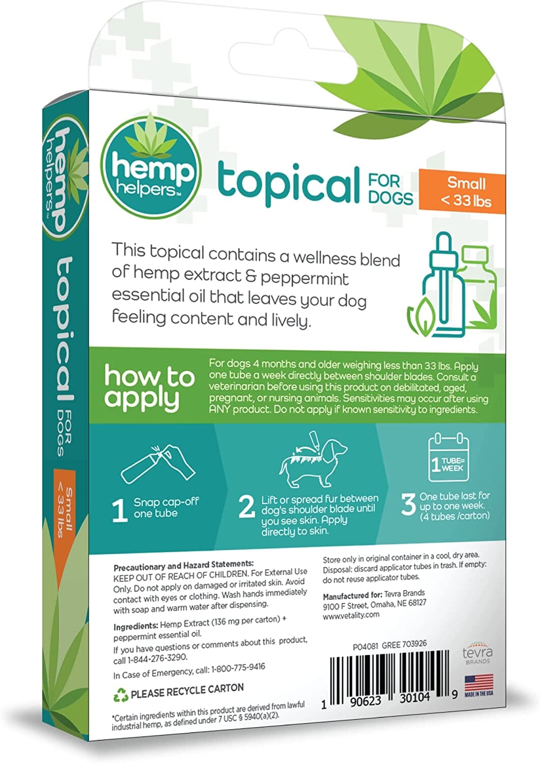 Vetality Hemp Helpers Topical for Dogs - Under 33 Lbs - 4 Ds  