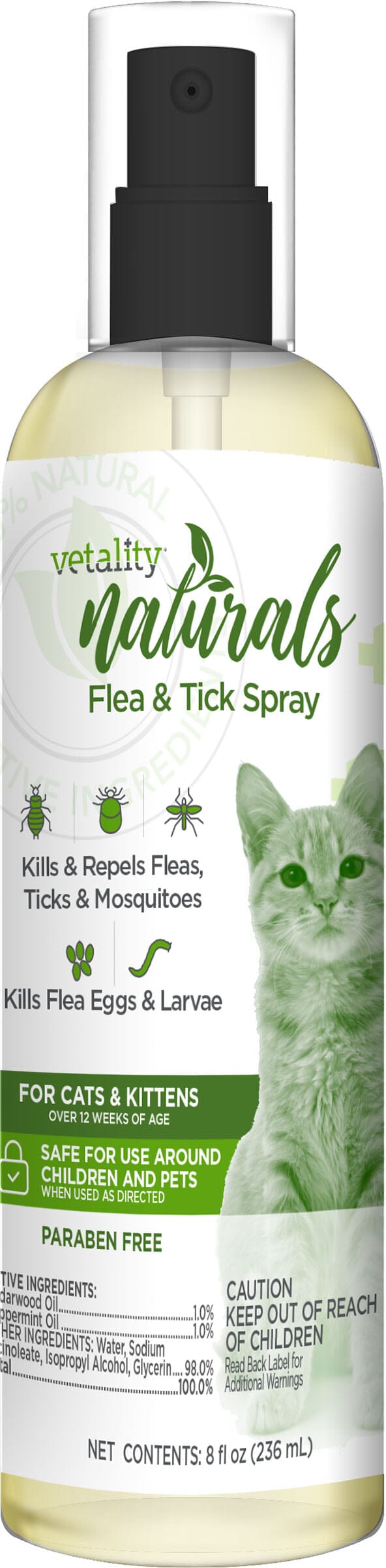 Vetality Naturals Flea & Tick Spray for Cats - 8 Fl Oz  