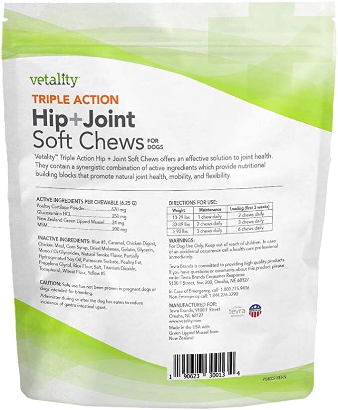 Vetality Triple Action Hip+Joint Soft Chews for Dogs - Chicken - 60 Count  