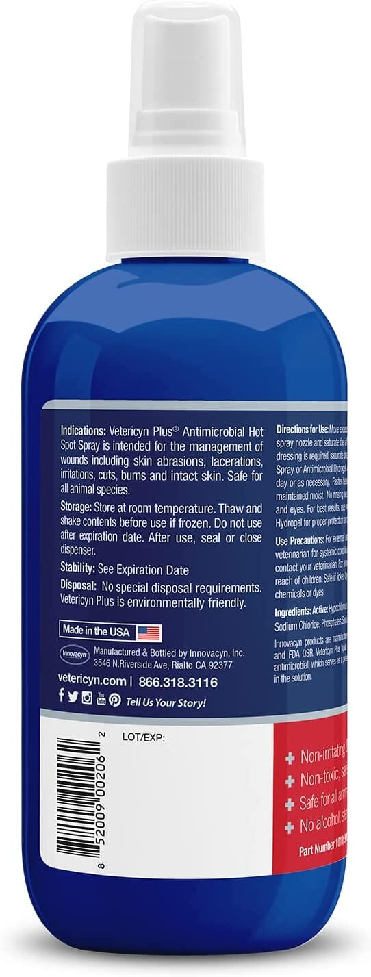 Vetericyn Plus Antimicrobial Hot Spot Spray Dog Wound Care - 8 Oz  