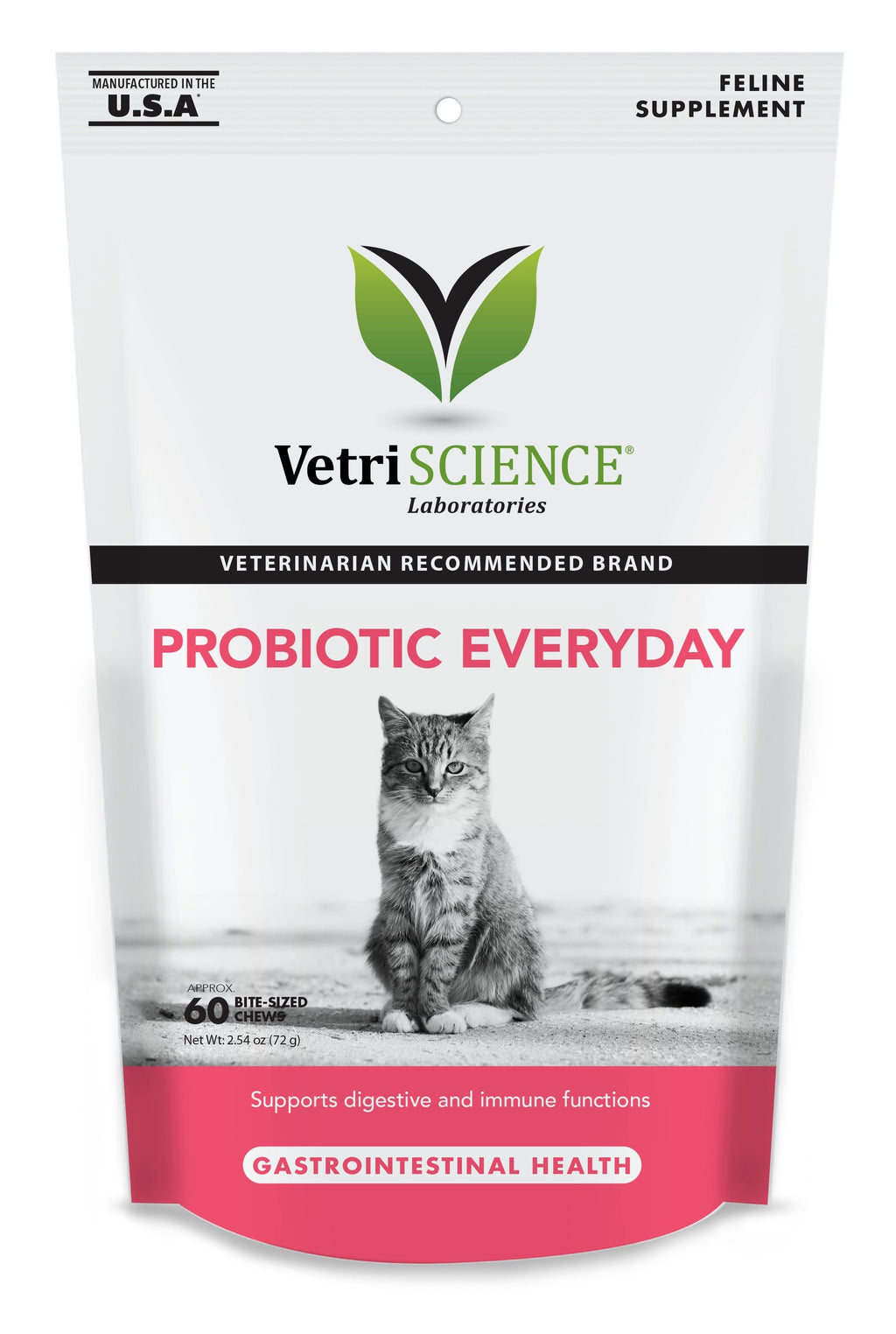 Vetriscience Labs Probiotic Digestive-Aid Health Chewable Cat Supplements - 30 ct Pouch  