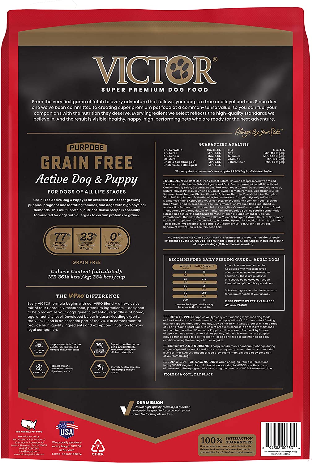 Victor Grain Free Active Puppy and Dog Dry Food Dry Dog Food - 15 lb Bag  