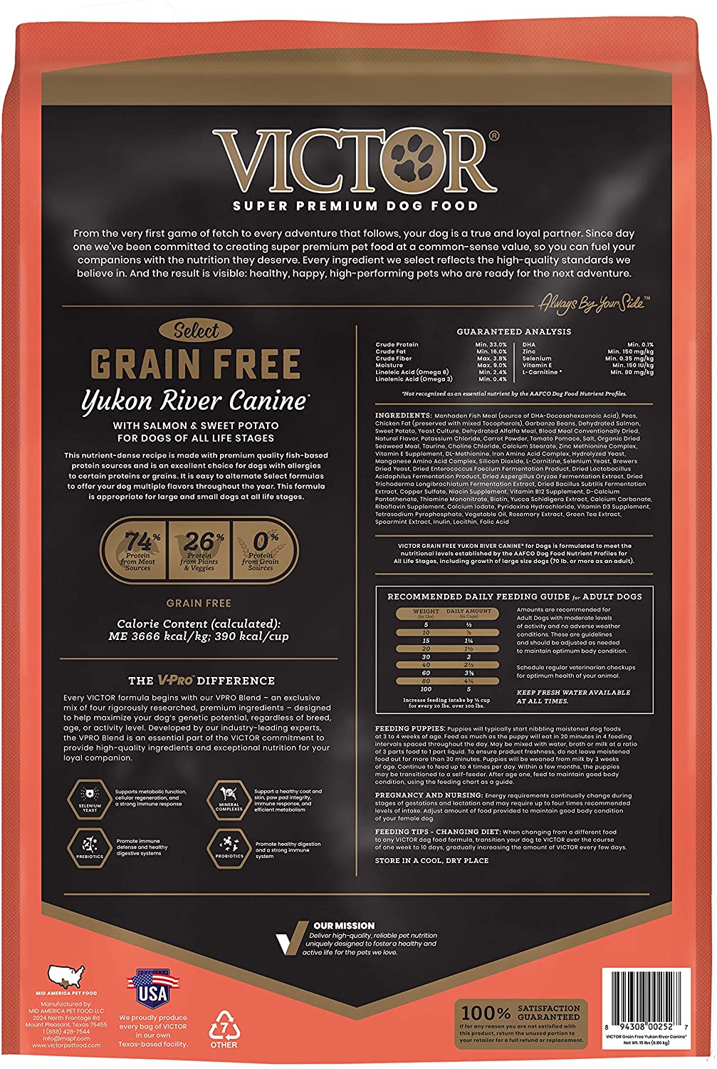 Victor Grain Free Yukon River Formula Dry Dog Food - 15 lb Bag  