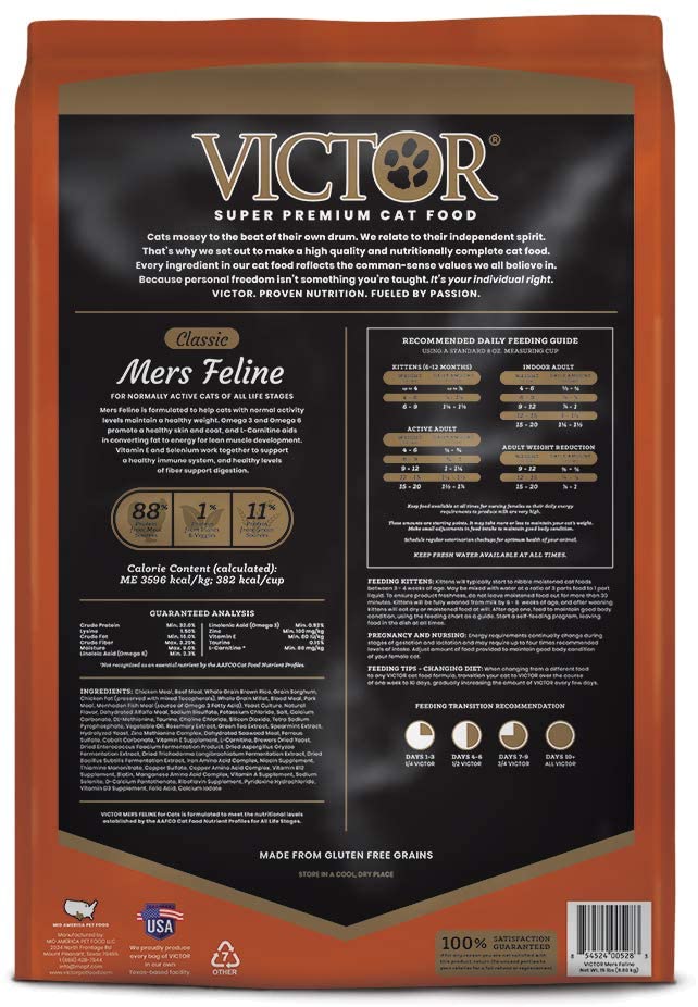 Victor Mer's Classic Feline Dry Cat Food - 15 lb Bag  