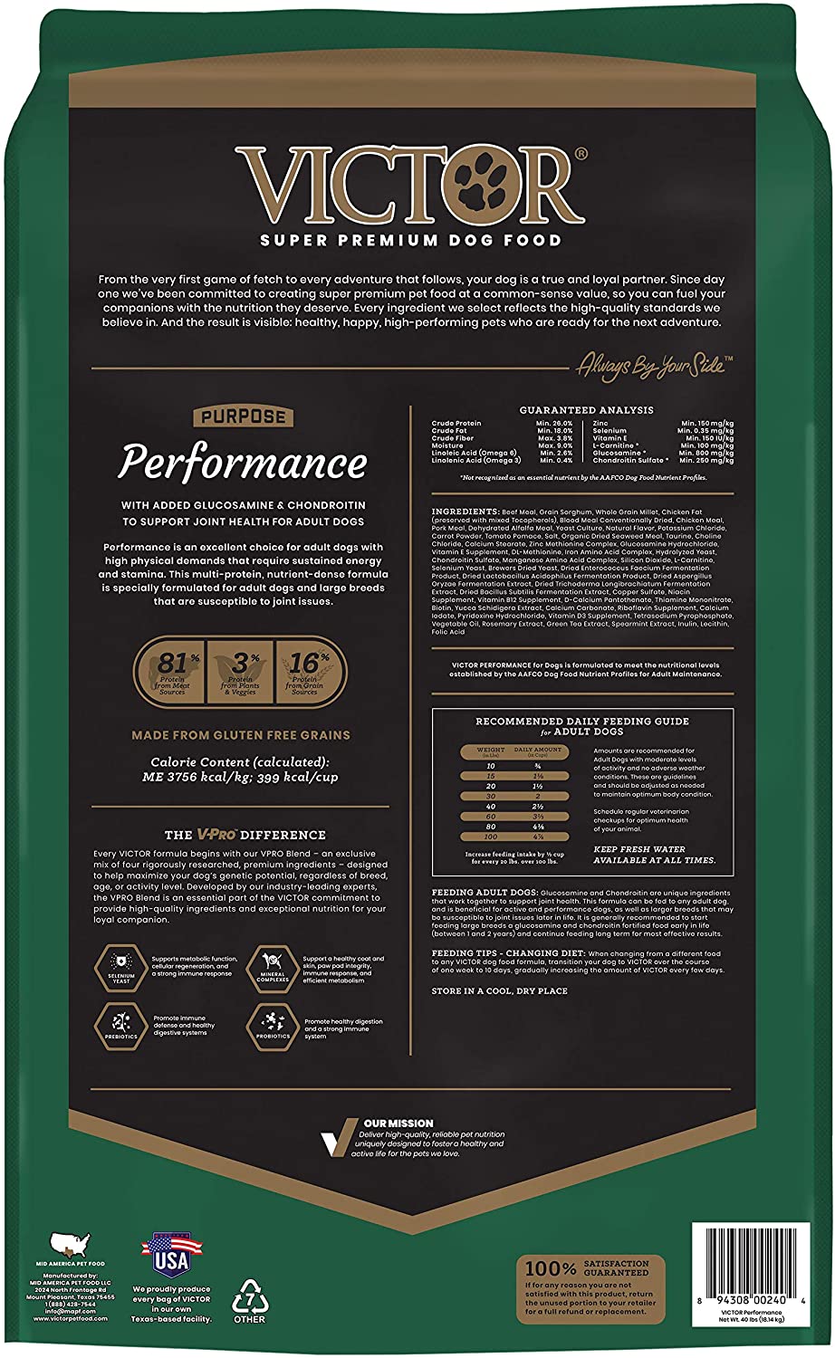 Victor Performance Formula Dry Dog Food - 40 lb Bag  