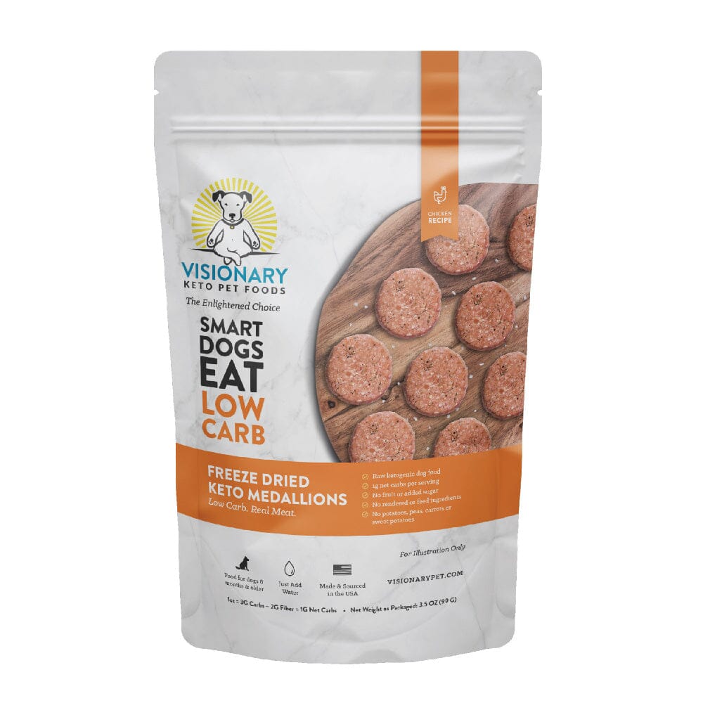 Visionary Pet Chicken Recipe Freeze-Dried Medallions Low Carb Keto Dog Food  