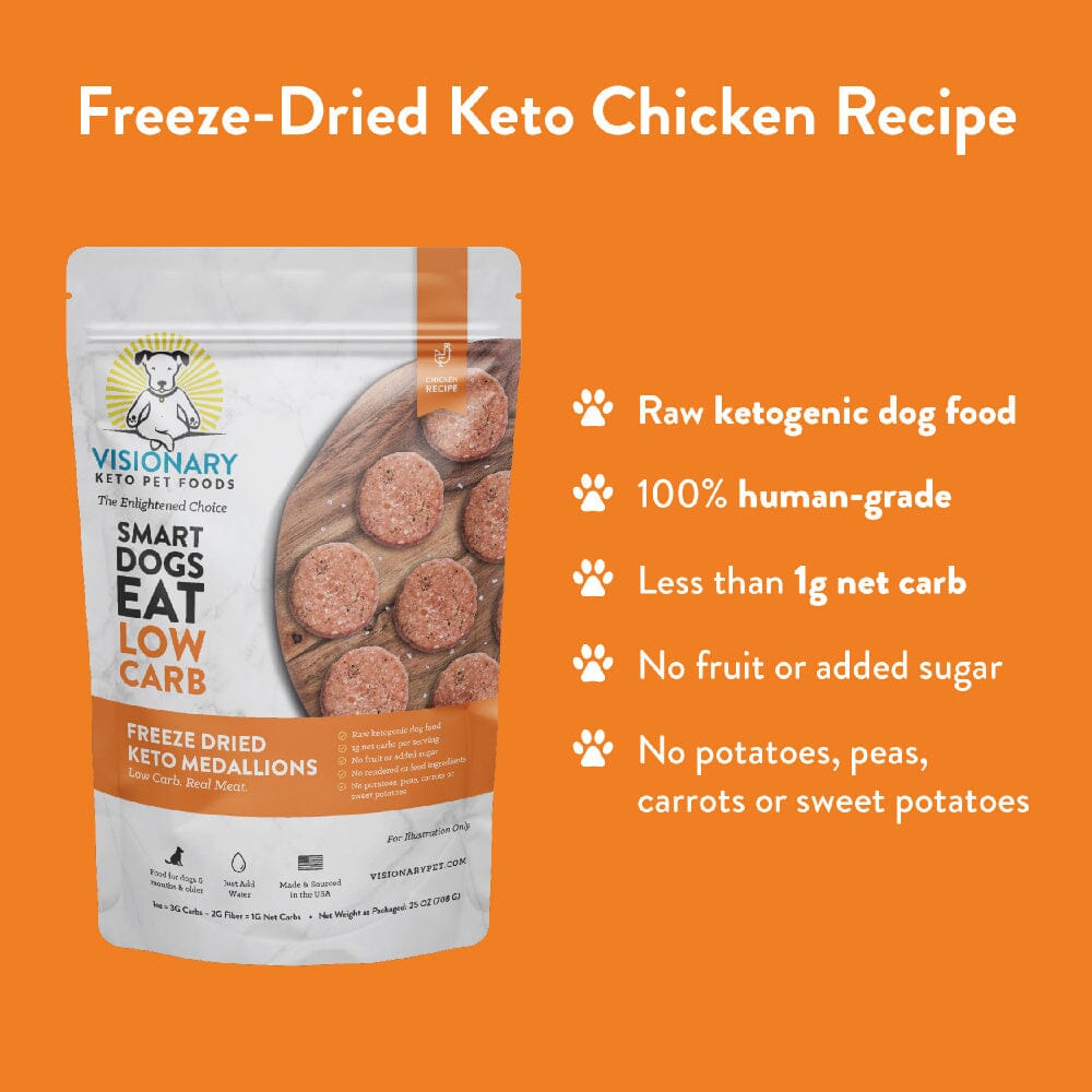 Visionary Pet Chicken Recipe Freeze-Dried Medallions Low Carb Keto Dog Food  