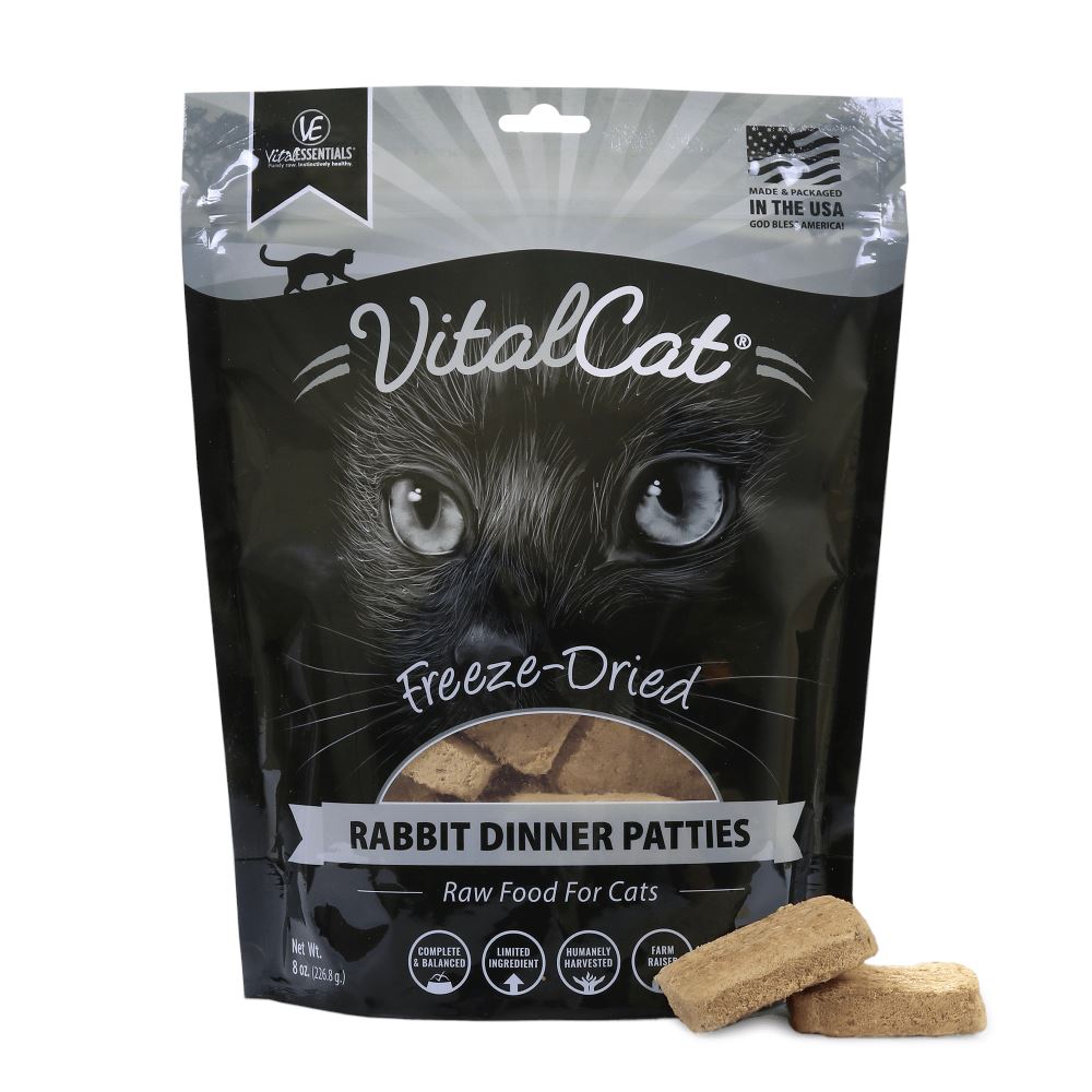 Vital Essential Grain Free Rabbit Dinner Patties Freeze Dried Raw Food for Cats  