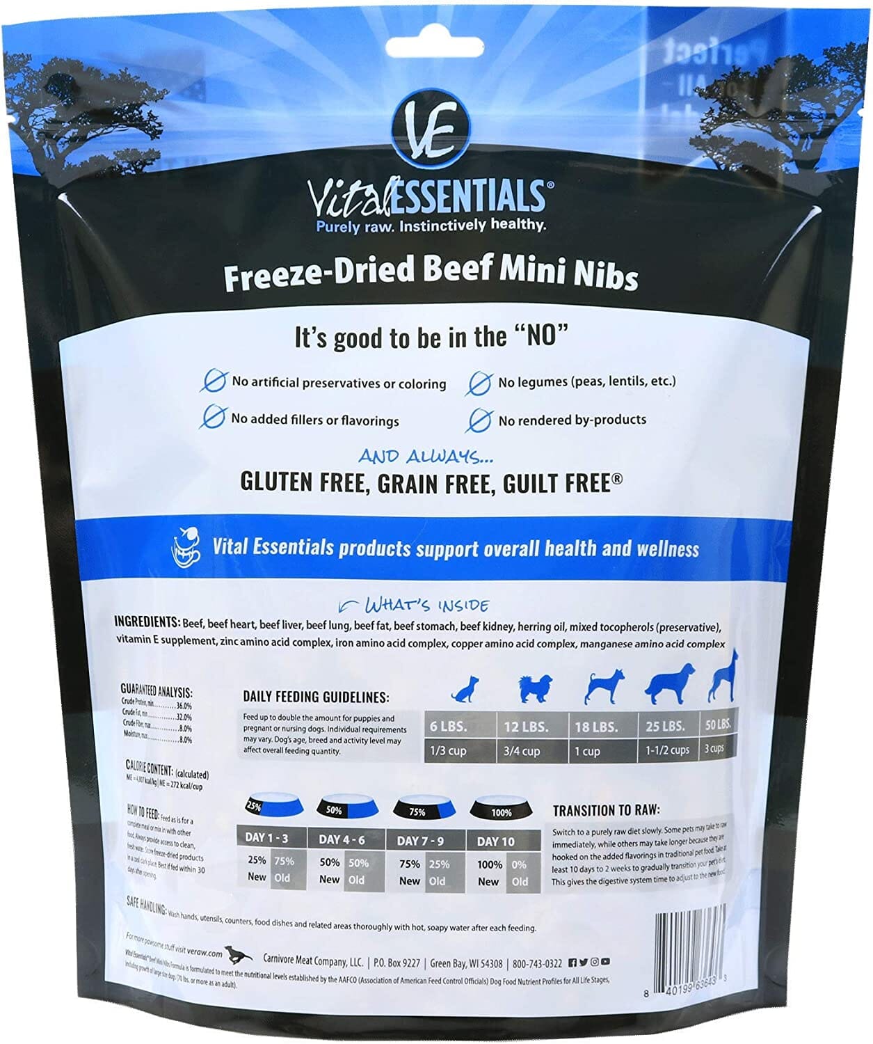 Vital Essentials Beef Mini Nibs Entrée Freeze-Dried Dog Food - 1 Lb  