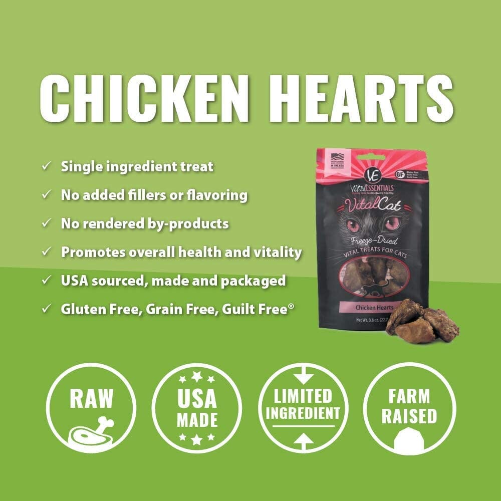 Vital Essentials Chicken Hearts Freeze-Dried Cat Treats - 0.8 Oz  