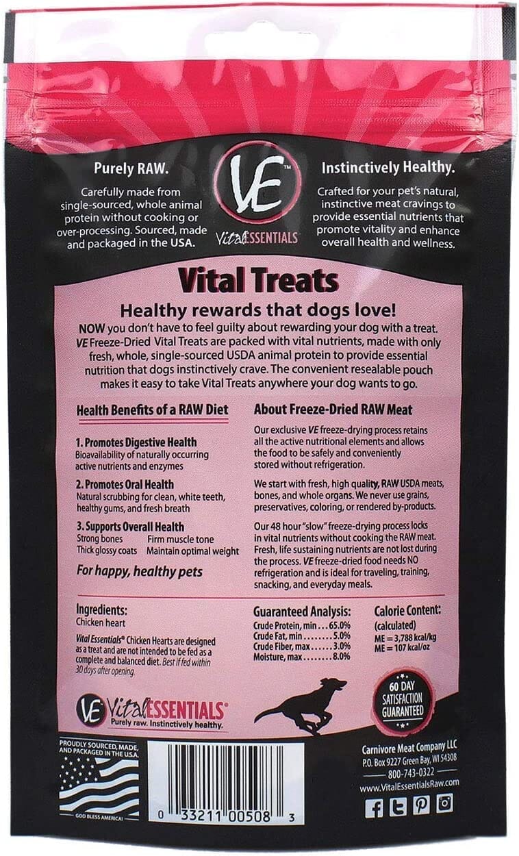 Vital Essentials Chicken Hearts Freeze-Dried Dog Treats - 1.9 Oz  