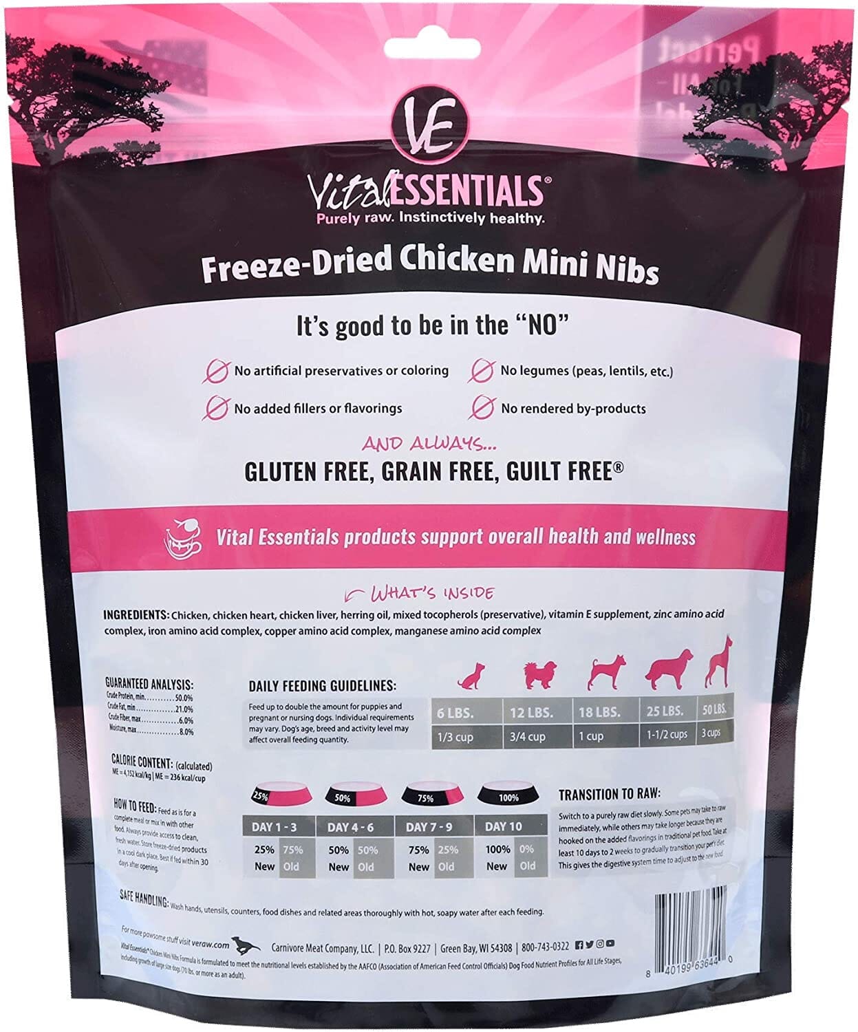 Vital Essentials Chicken Mini Nibs Entrée Freeze-Dried Dog Food - 1 Lb  