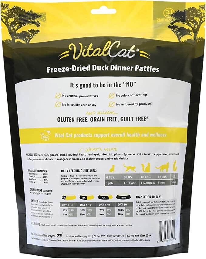 Vital Essentials Duck Dinner Patties Freeze-Dried Cat Food - 8 Oz  