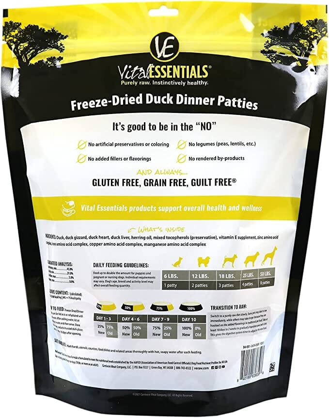Vital Essentials Duck Dinner Patties Freeze-Dried Dog Food - 14 Oz  