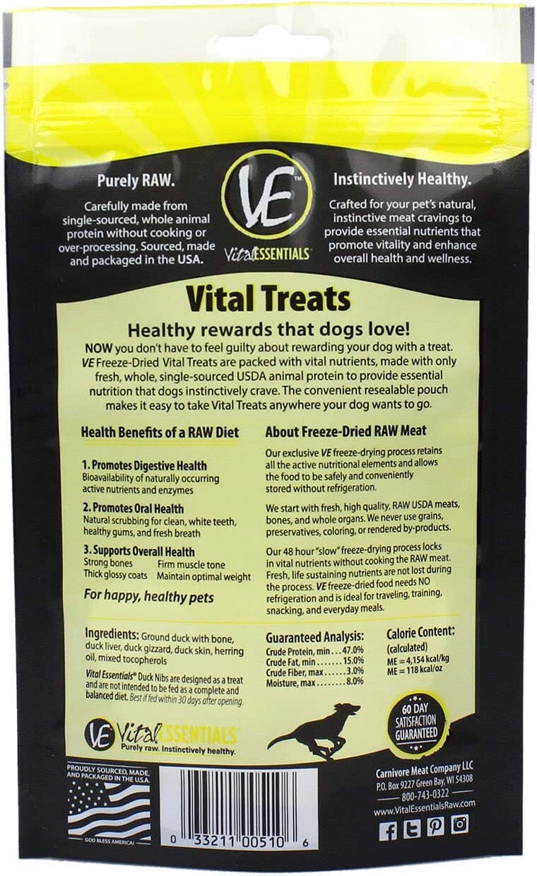 Vital Essentials Duck Mini Nibs Entrée Freeze-Dried Dog Food - 1 Lb  