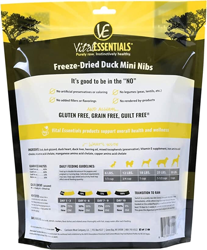 Vital Essentials Duck Mini Nibs Freeze-Dried Dog Food - 16 Oz  