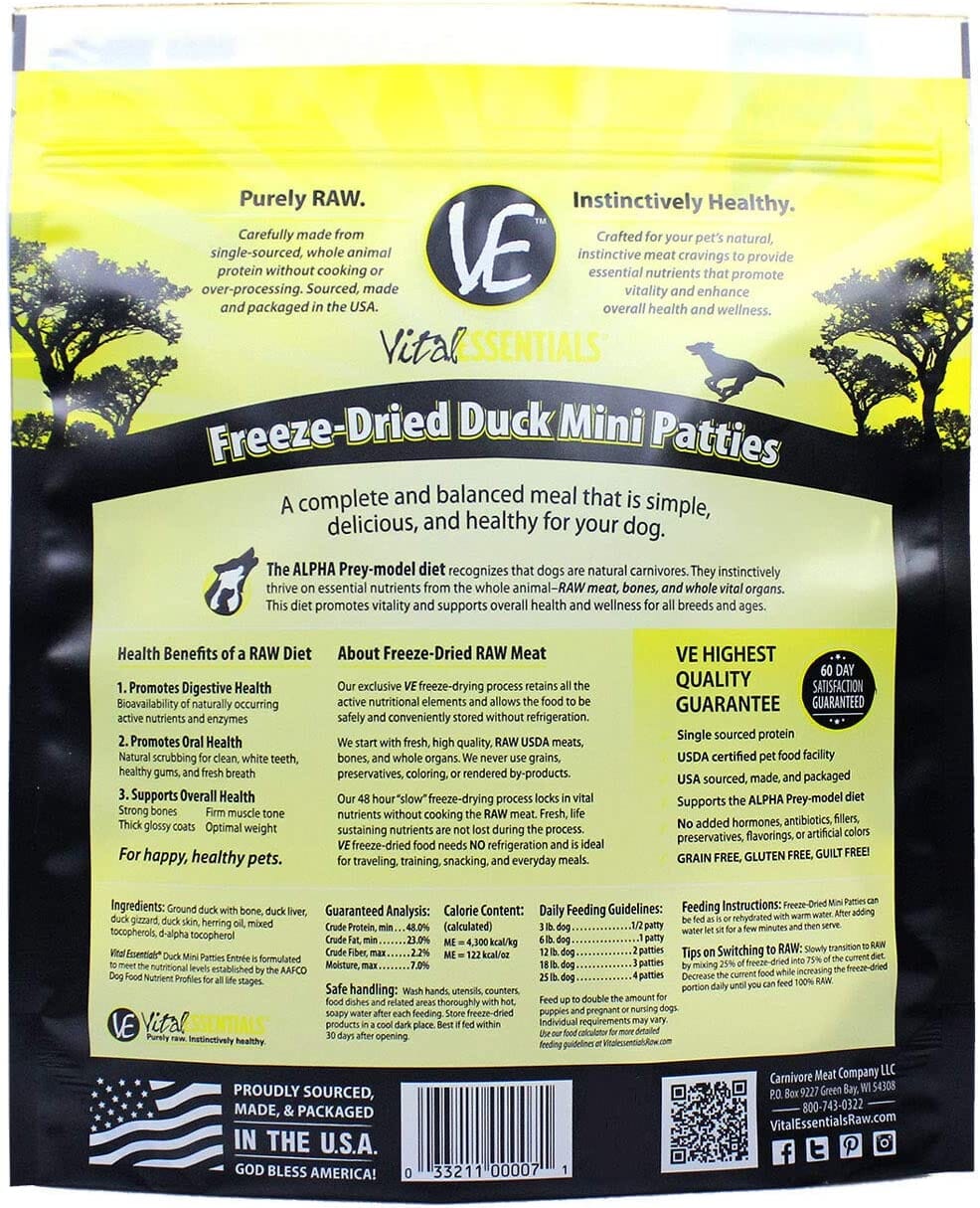 Vital Essentials Duck Mini Patties Entrée Freeze-Dried Dog Food - 1 Lb  