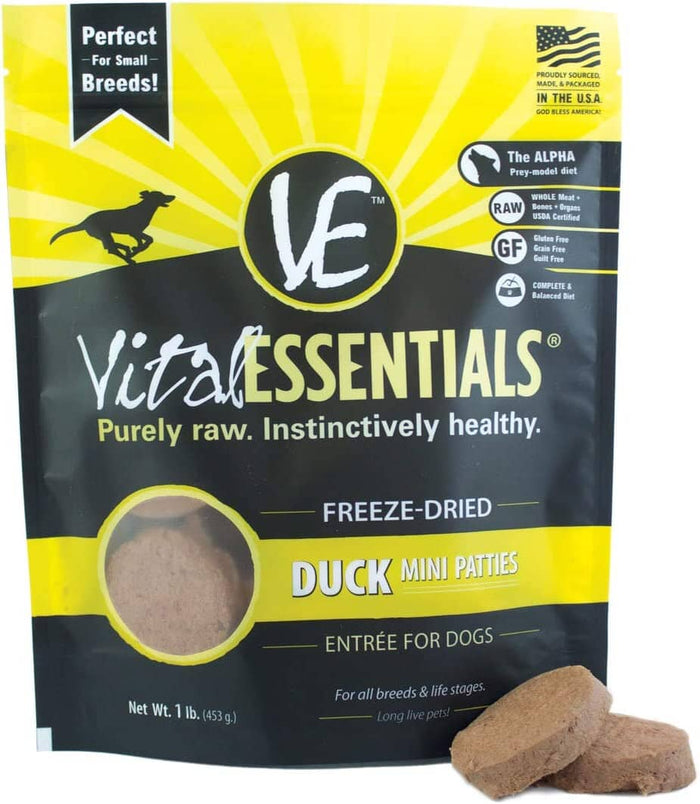 Vital Essentials Duck Mini Patties Entrée Freeze-Dried Dog Food - 1 Lb