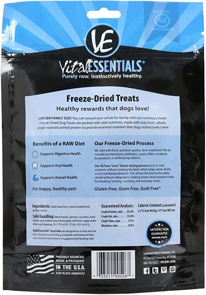 Vital Essentials Family Size Beef Nibs Freeze-Dried Dog Treats - 6.2 Oz  