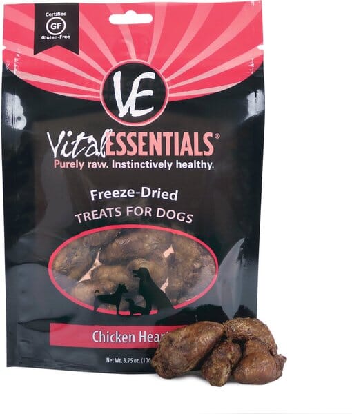 Vital Essentials Family Size Chicken Hearts Freeze-Dried Dog Treats - 3.75 Oz  