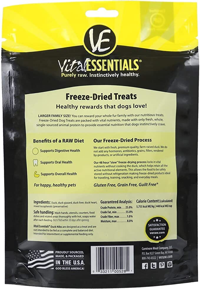 Vital Essentials Family Size Duck Nibs Freeze-Dried Dog Treats - 5.5 Oz  