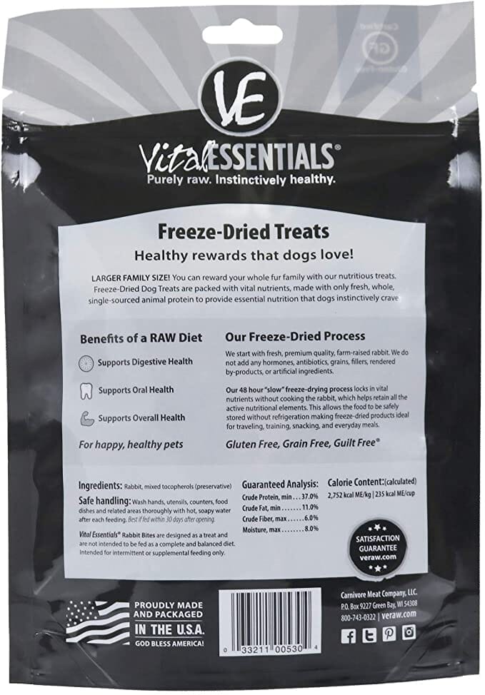 Vital Essentials Family Size Rabbit Bites Freeze-Dried Dog Treats - 5 Oz  