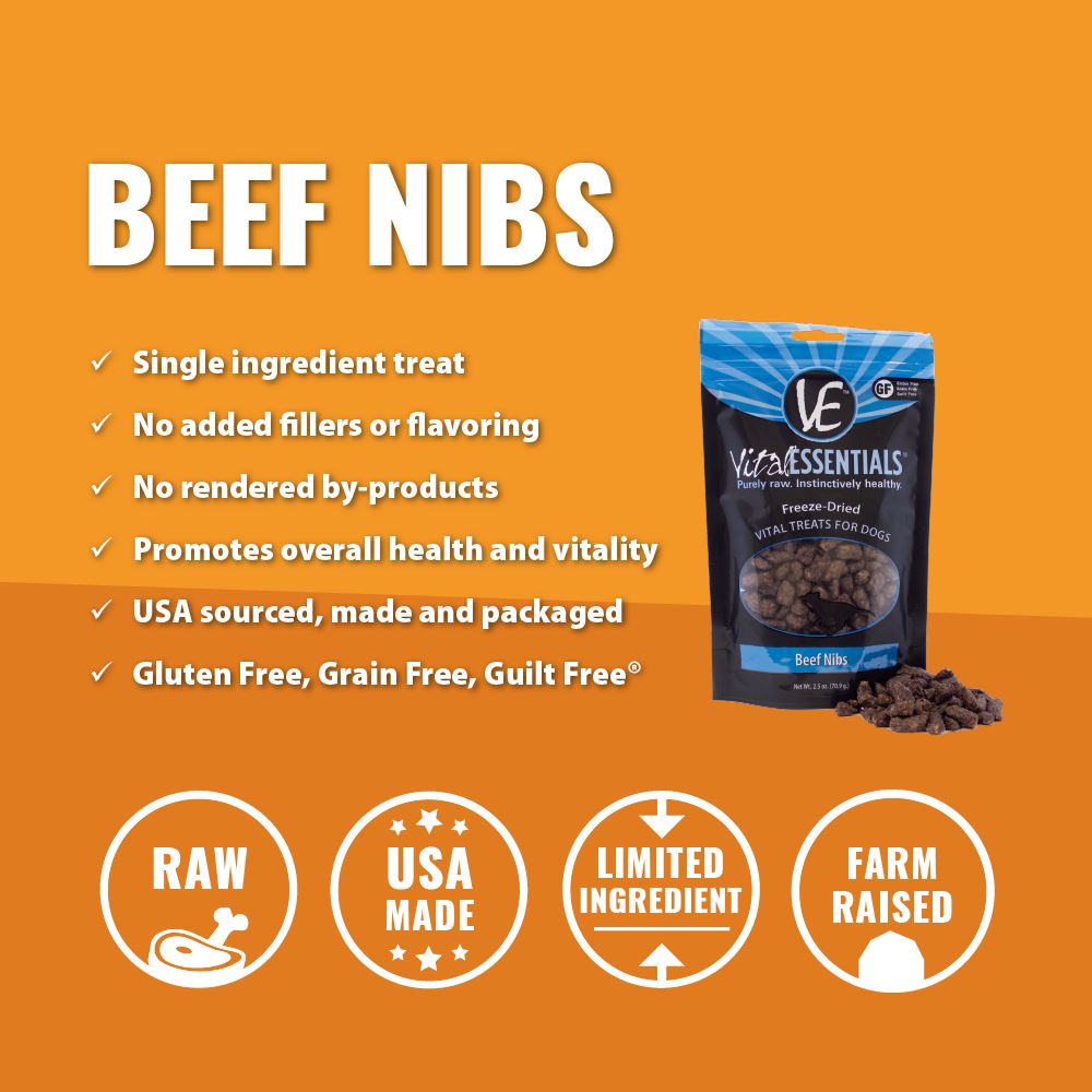 Vital Essentials Freeze Dried Beef Nibs Vital Treats for Dogs  