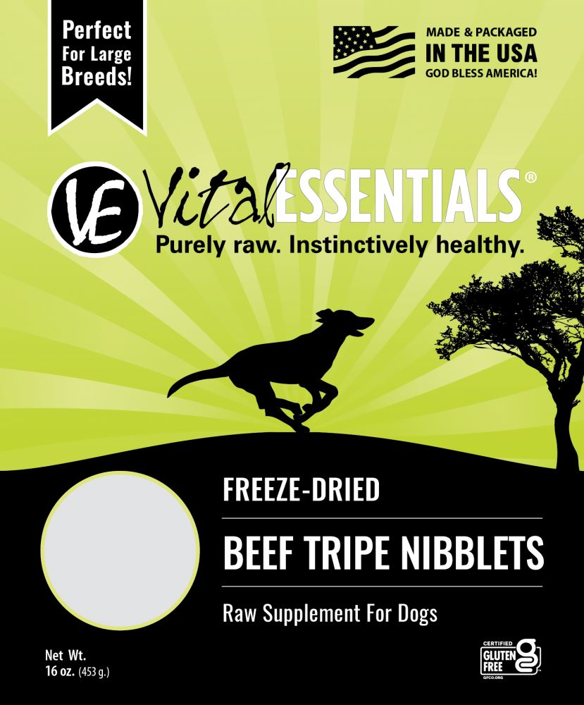 Vital Essentials Freeze Dried Beef Tripe Nibblets Grain Free Limited Ingredient Dog Treats  