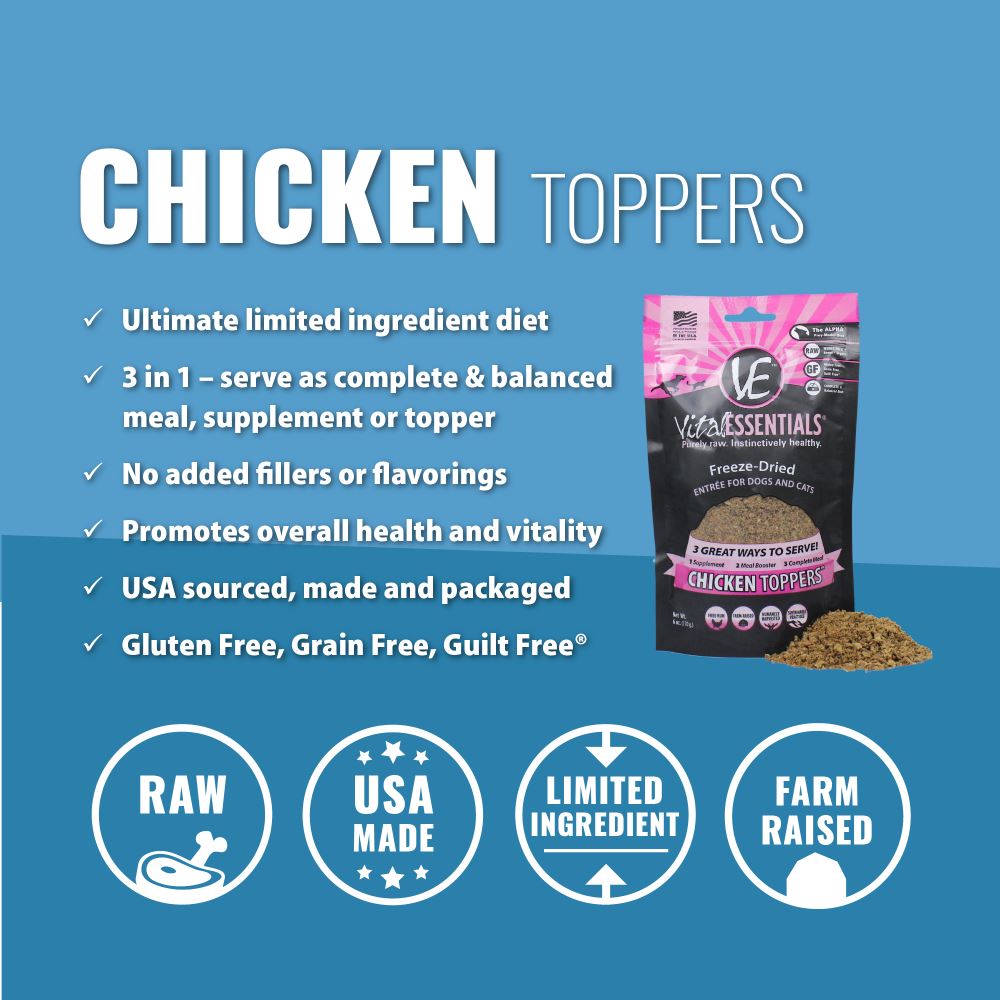 Vital Essentials Freeze Dried Chicken Toppers for Cats and Dogs Food  