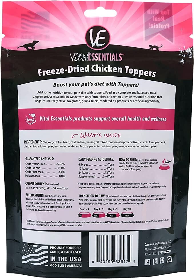 Vital Essentials Freeze-Dried Chicken Toppers for Dogs & Cats - 6 Oz  