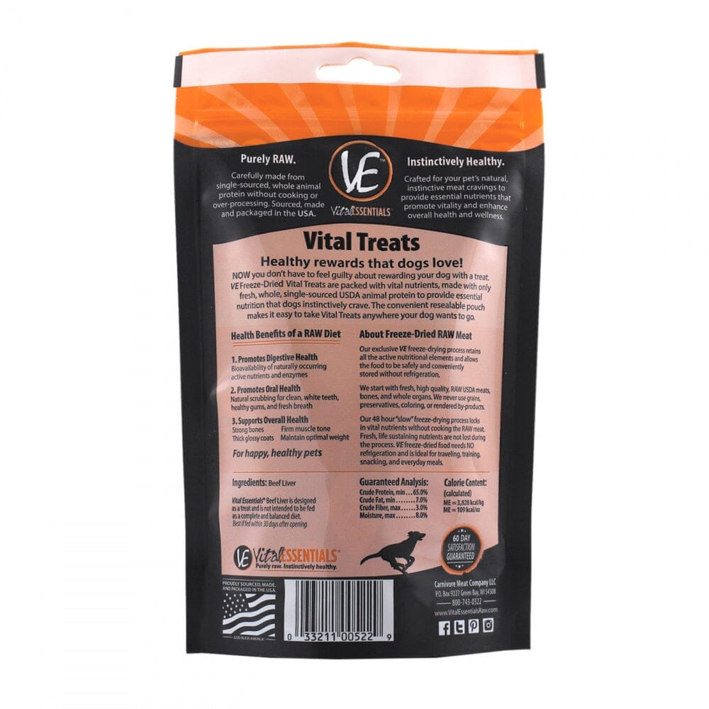 Vital Essentials Freeze Dried Grain Free Beef Liver Limited Ingredient Dog Treats  