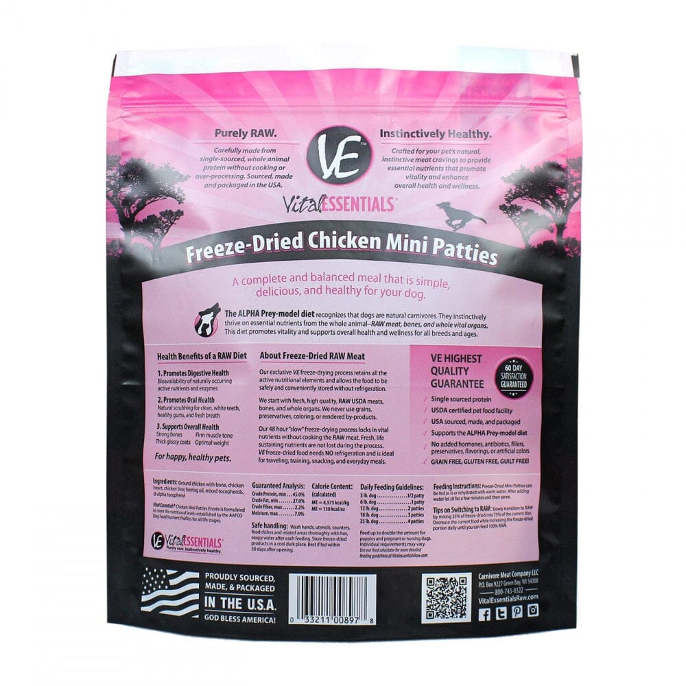 Vital Essentials Freeze Dried Grain Free Chicken Mini Patties Entree for Dogs Food  