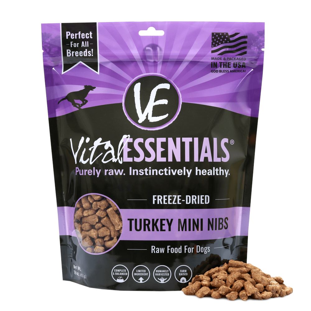 Vital Essentials Freeze Dried Grain Free Turkey Mini Nibs Entree for Dogs Food  