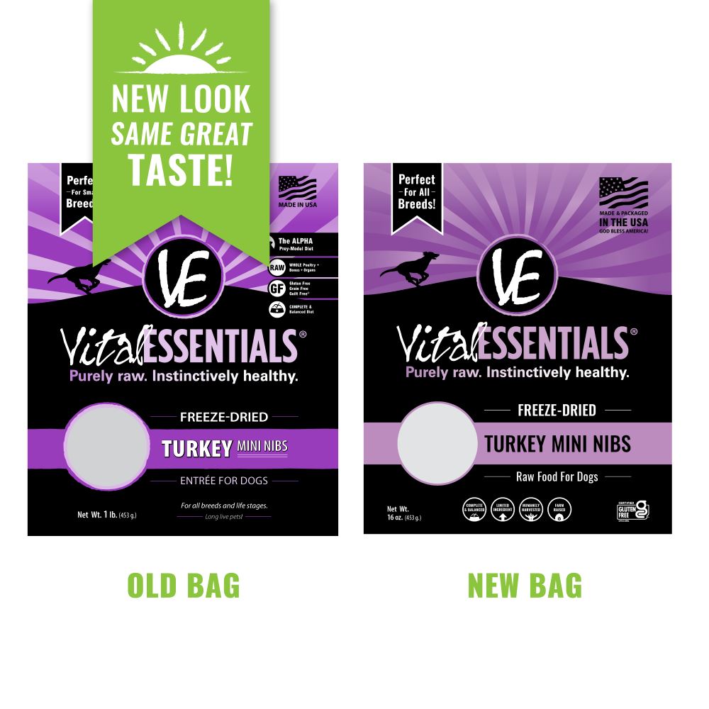 Vital Essentials Freeze Dried Grain Free Turkey Mini Nibs Entree for Dogs Food  