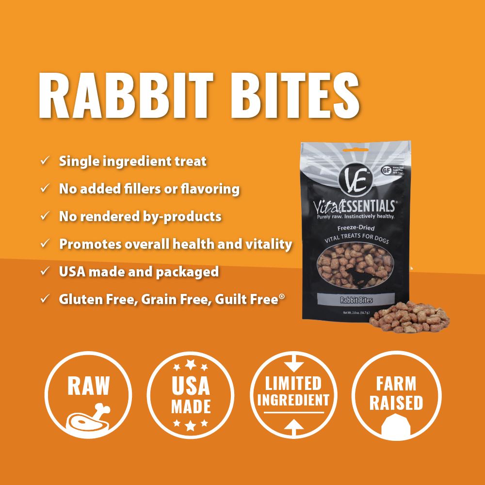 Vital Essentials Freeze Dried Rabbit Bites Vital Treats for Dogs  