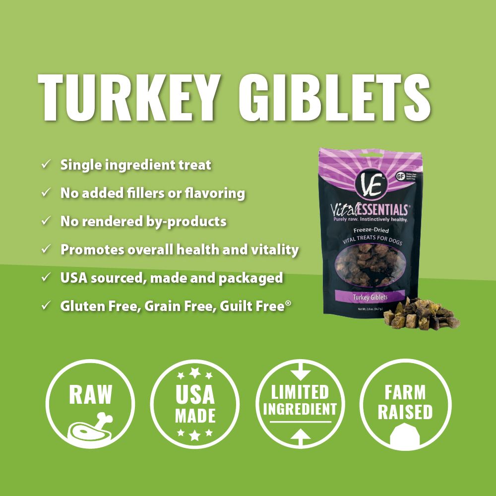 Vital Essentials Freeze Dried Turkey Giblets Vital Treats for Dogs  