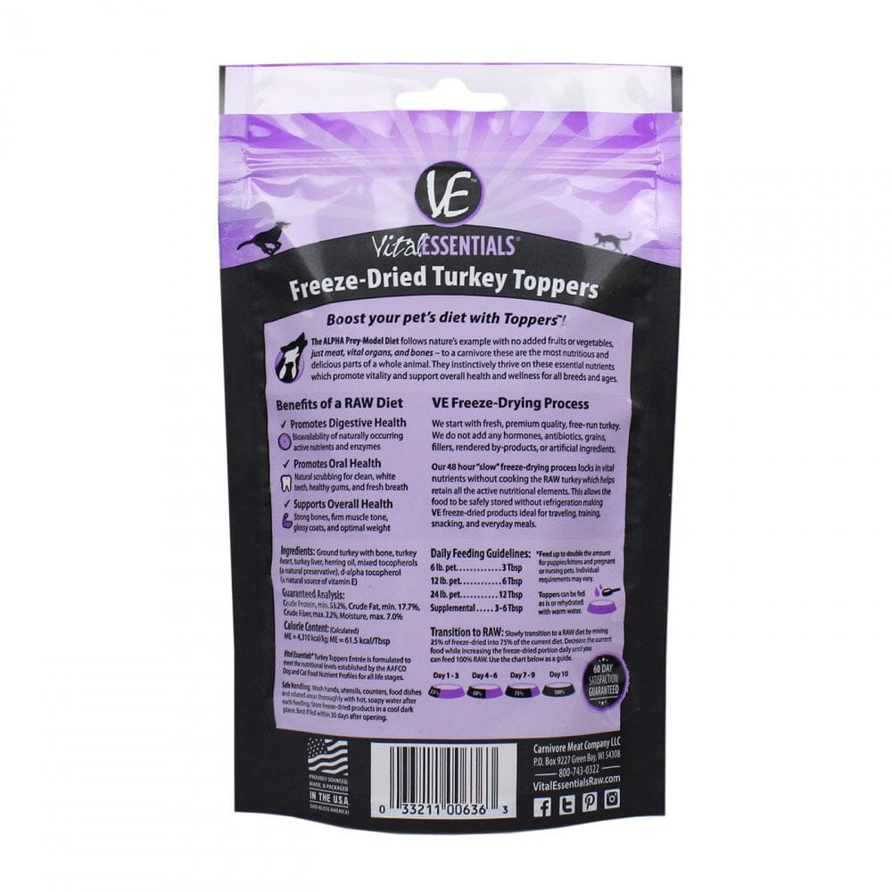 Vital Essentials Freeze Dried Turkey Toppers for Cats and Dogs Food  