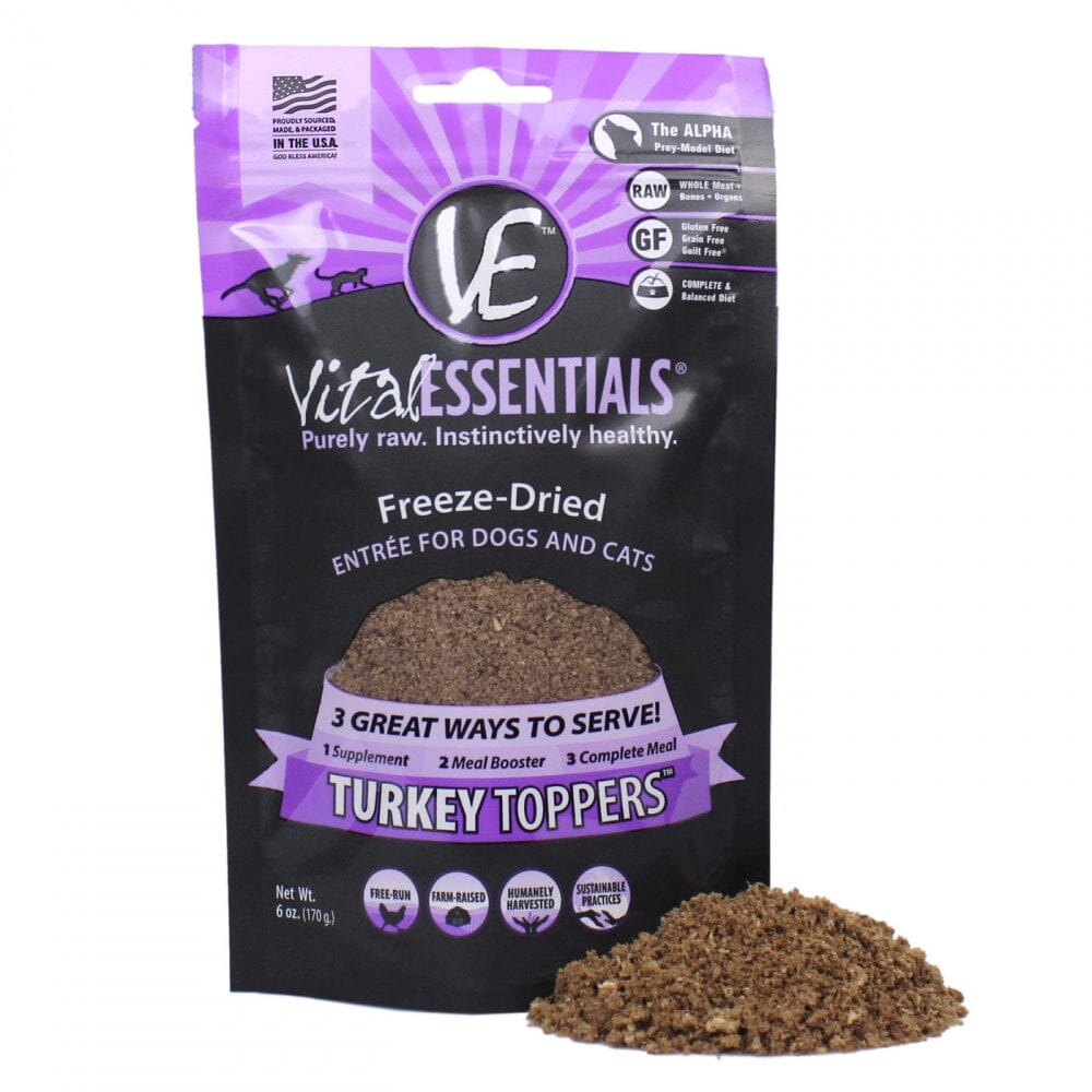 Vital Essentials Freeze Dried Turkey Toppers for Cats and Dogs Food  